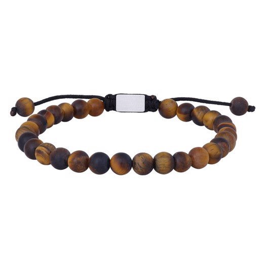 Son of Noa armbånd fra Nordahl Andersen i mat gul tigerøje med runde perler og justerbar lukning.
